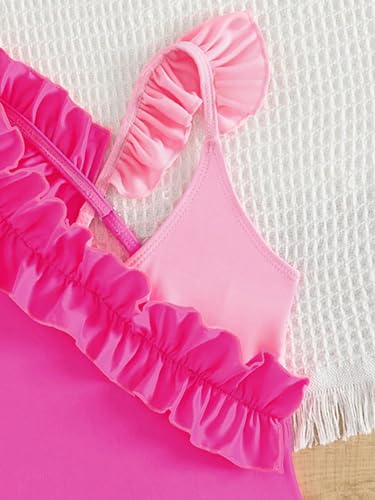 OYOANGLE Girl's One Piece Swimwear Colorblock Ruffle Trim Sleeveless V Neck Swimsuit Crisscross Backless Beachwear3
