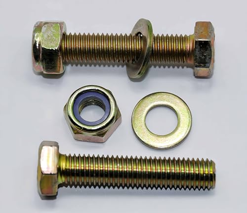 Image of M10 x 50mm Hex Head Bolt and Nylon Lock nut Flat Washer Assortment Kit by Color Galvanization,Alloy Steel,Grade 8.8.(8pcs Pack) by Metalsuberg