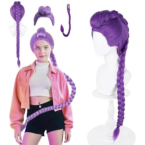 Ruml Wig - Children's Purple Braided Wig - KPOOP Cosplay Wig - Purple Braided Wig Set Hairstyle - Perfect for Halloween, Performances, and Parties