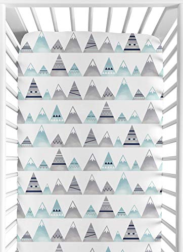 Image of Navy Blue, Aqua and Grey Aztec Baby or Toddler Fitted Crib Sheet for Mountains Collection by Sweet Jojo Designs