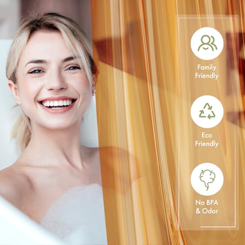 Image of AmazerBath Shower Curtain Liner, 72x72 Transparent Orange Shower Liner, Lightweight Plastic Shower Curtain Liners, Cute Waterproof Shower Liner for Bathroom with 3 Magnets and 12 Grommet Holes