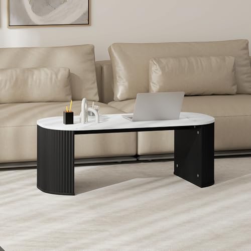 HOMCOM Ovaler Couchtisch, Beistelltisch, Marmoroptik, mit abgerundeten Ecken und dicken Füßen, für Wohnzimmer, Büro, Schlafzimmer, 110 x 50 x 40 cm, Schwarz – Bild 8