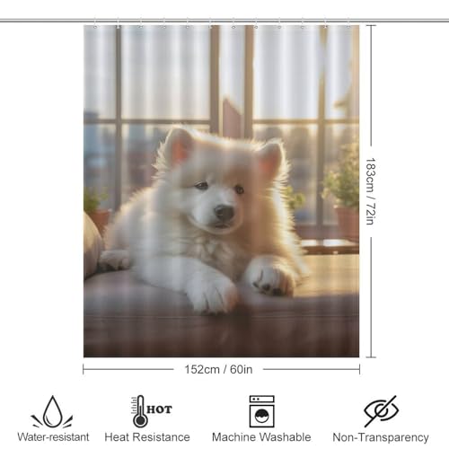 Rideau de douche chien en tissu polyester imperméable 152x183cm avec 12 crochets - 4