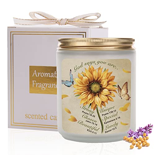 Christian Gifts For Women, Candles Lavender For Home Scented, Inspirational Gifts For Women, Sunflower Gifts For Women, Mom, Friend, Scented Candles -7Oz Jar Candle, Over 35 Hours Of Burn Time #TOP1