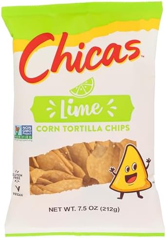 Chicas Tortilla Chips, White Corn Chips with Lime, Gluten Free, Vegan, Non-GMO, for Dips, Spreads and More, 7.5 Ounce Bag (Pack of 1)