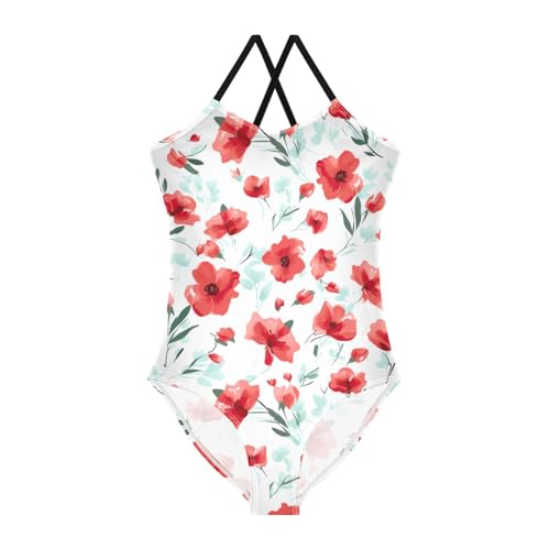 Flowers Floral Red Girls One Piece Swimsuit Beach Swimwear 20851704
