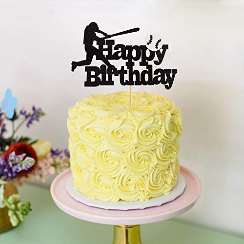 Ercadio 1 Pack Happy Birthday Baseball Cake Topper Glitter Sport Baseball Player Cake Pick For Baseball Theme Baby Shower Boys Birthday Party Cake Decorations Supplies #TOP4