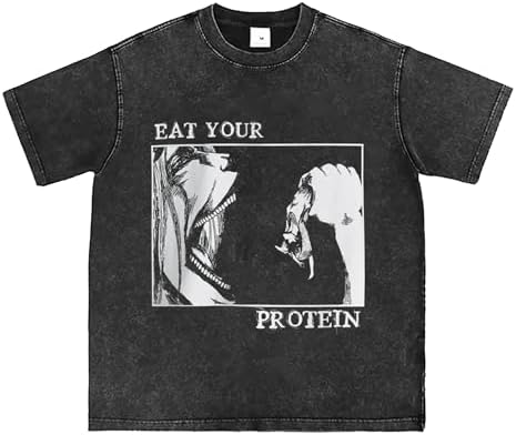 Retro AOT T-Shirt Eat Your Protein Shirt Japanese Anime Pattern Tee image 3