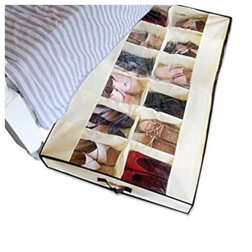 Shonpy Men/Adults 12 Cells See Through Underbed Shoe Storage Bag Organizer, Beige