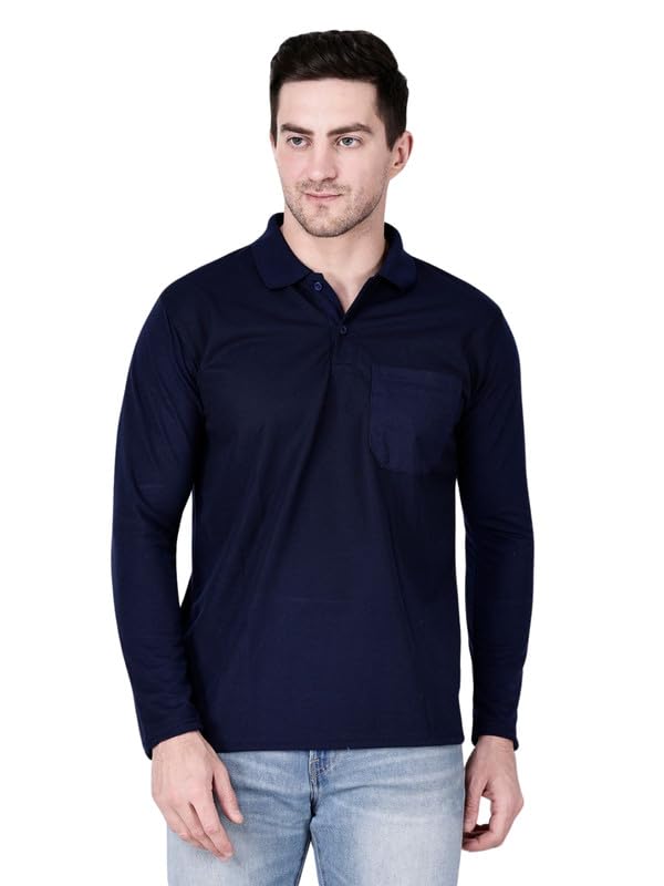 Image of Full Sleeve Men's Polo T-Shirt | Regular Fit, Soft & Breathable Cotton Blend Fabric | Classic Polo Collar, Casual & Office Wear | Available in Sizes M to 6XL, Multiple Colors