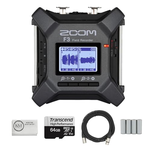 Zoom F3 MultiTrack Recorder with 32-bit Float Bundled with 64GB Micro-SD + AA Batteries + 20ft XLR Cable + Cleaning Cloth (5 Items)