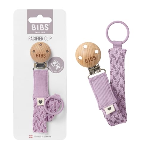 Image of BIBS Pacifier Clip, Made with Organic Cotton in Europe, Compatible with All BIBS Binkies, OneSize (0-36 Months), Violet Sky /Mauve
