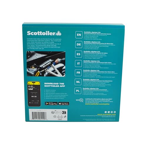 Scottoiler xSystem 3.0+ Elektronischer Kettenöler mit Bluetooth-App-Steuerung inkl. All Climate Biologisch abbaubares Scottoil Grün