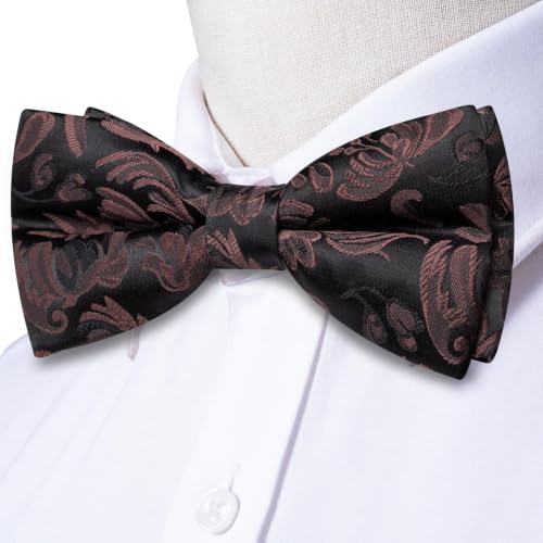 Image of Dubulle Mens Paisley Striped Bowtie Set Pre-tied Bowtie for Men and Pocket Square Set Wedding Business
