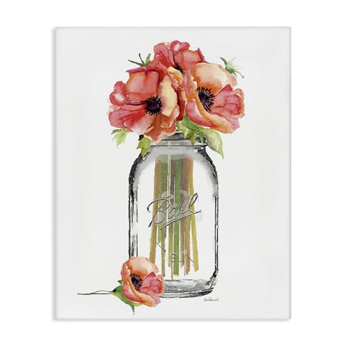 Image of Mason Jar Poppies Floral Still Life, 16 x 20 Inch Canvas Wall Art | Stupell Industries . By Amanda Greenwood . Ready to hang . Ideal for cottage decor . Made in USA