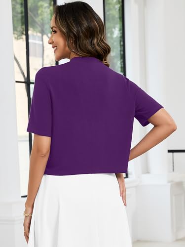 Image of Heymoments Women's Thin Shrugs Short Sleeve Lightweight Cropped Tops Open Front Knitted Cardigan for Dress Summer Bolero