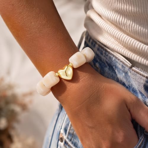 Turandoss Beaded Bracelet for Women, 14K Gold Plated Heart Bracelet - image 2