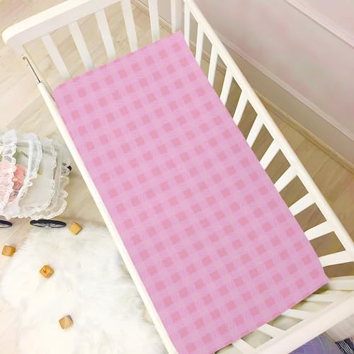 Image of Crib Sheet Breathable Soft Crib Mattress Sheet for Baby Toddler Boys Girls Fitted Crib Sheet Fit Standard Crib Mattress 52 x 28 Inch Checkered Pink