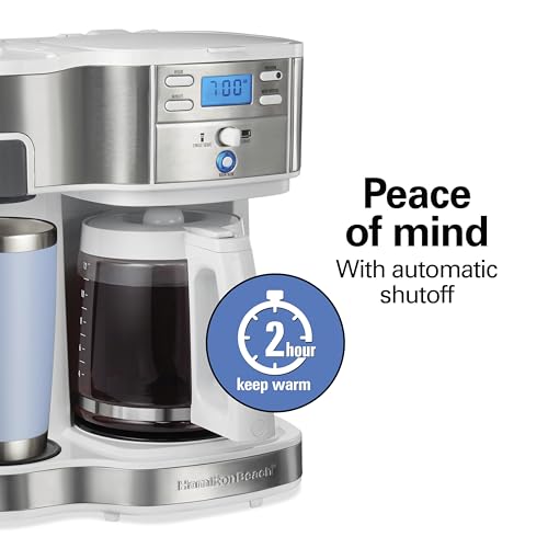 Image of Hamilton Beach 2-Way Programmable Coffee Maker, 12 Cup Glass Carafe And Single Serve Coffee Maker, White with Stainless Steel Accents, 49933