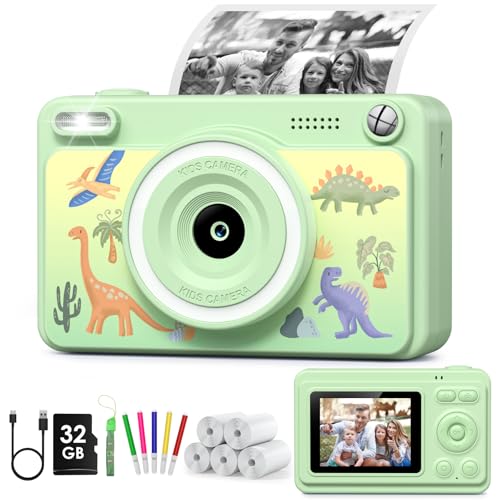 GREENKINDER Camara Fotos Infantil Instantanea,HD/1080P Cámara Instantánea para Niños con Tarjeta de 32GB y 5 Rollos de Papel Térmico,Camara Fotos Infantil Regalos de Juguete para Niños de 3 a 12