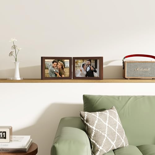 decorUhome Double 7x5 Picture Frame Horizontal, Engineered Wood Bifold Photo Frame with Plexiglass for Tabletop Display, 7x5, Brown by decorUhome - Used condition - Image 2