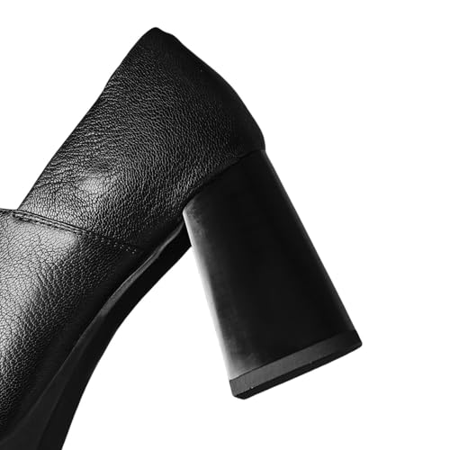 TinaCus Women's Genuine Leather Slip-on Pointed Toe High Block Heel Loafers Pumps Shoes3