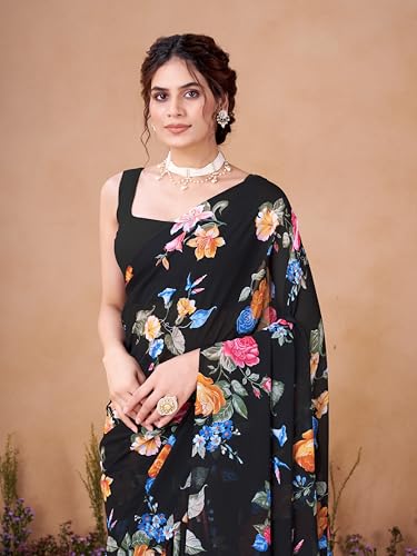 Image of Garden Vareli Women Georgette All Over Floral Printed Saree