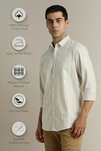 Image of Peter England Men's Cotton Slim Fit Distant Striped Casual Shirt | Full Sleeves, Office Wear