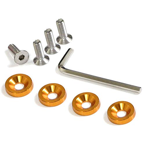 iJDMTOY 4pc JDM Racing Style M6 Gold Aluminum Washers Bolts Kit Compatible with Car License Plate Frame, Fender, Bumper, Engine Bay, etc