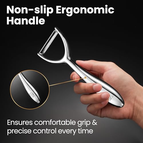 Vegetable Peeler, Premium Stainless Steel Potato Peeler, High Tensile Ultra Sharp Blade Fruit and Food Slicer, Y Shaped with Ergonomic Non-Slip Handle, Dishwasher Safe with 5 Years Warranty