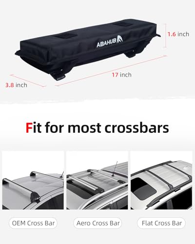 Image of Abahub Soft Roof Rack Pads with 2 Tie Down Straps, 2 Tie Down Ropes, 2 Hood Loops and Storage Bag, for Surfboard, Kayak, Canoe, Heavy Duty Universal Car Roof Racks System Black 17 Inch | Car Roof Rack Pads Use with Cross Bar, with 2 Tie Down Straps, 2 Tie Down Ropes, 2 Hood Loops and Storage Bag