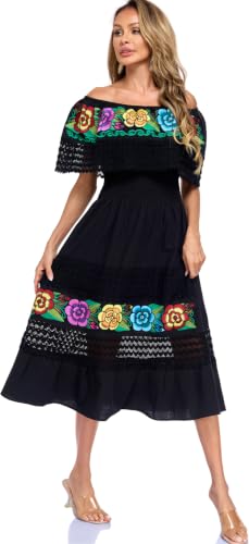 Image of YZXDORWJ Women Embroidered Mexican Peasant Casual Sexy Lace Off-Shoulder Long Dress