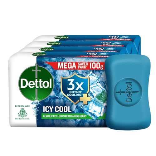 Dettol Icy Cool Bathing Soap Bar With 2x Menthol (400gm), 100gm - Pack of 4