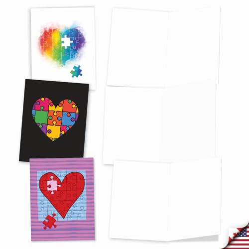 Image of The Best Card Company - 20 Cute Boxed Cards (4 x 5.12 Inch) - Assorted Blank Set (10 Designs, 2 Each) - Jigsaw Hearts AM3181OCB-B2x10