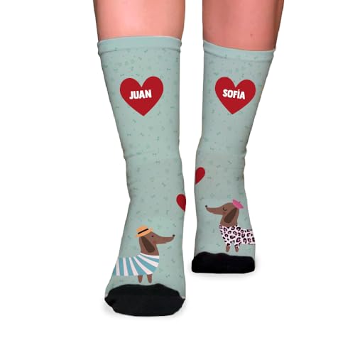 Transparent Gift Calcetines Personalizados con Nombre Perrito Salchicha. Regalos Originales para San Valentín, Cumpleaños. Regalo Personalizado para Hombre, Mujer. Calcetines Divertidos para regalar.
