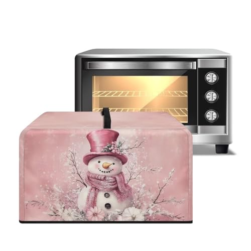 Image of Christmas Convection Oven Cover, Holiday Decor Dust Proof Smart Microwave Oven Protector for Countertop Decorations, S, 18.25 x 14.5 x 11 Inches, Snowman Flower Pink