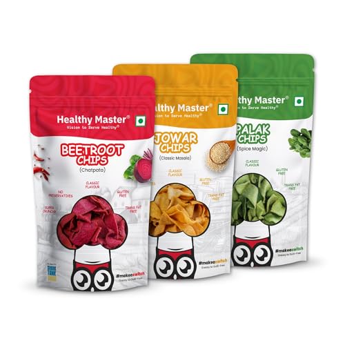 Image of Healthy Master Chips Combo (Beetroot, Palak, Jowar) | Pack of 3 (100g each) | Light & Crispy Chips, high protein | Natural ingredients, Vegan, Gluten Free, No Palm Oil, No Artificial Preservatives, Trans Fat Free & Low Calorie