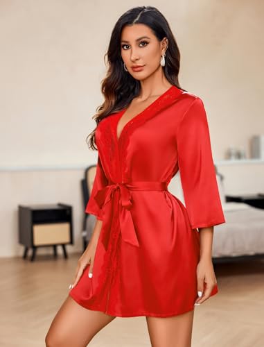 Image of Avidlove Women's Kimono Robe Short Satin Pure Short Silky Robes