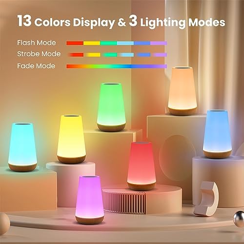 THAUSDAS Table Lamp, Portable Touch lamp Sensor Control Bedside Lamps with Quick USB Charging Port, 5 Level Dimmable Warm White Light & 13 Color Changing RGB Night Light for Bedroom/Office/Hallways