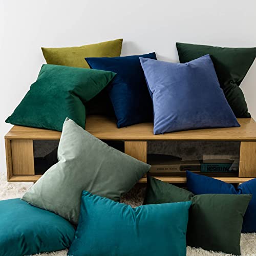 Image of JUSPURBET 16x16 Decorative Velvet Throw Pillow Covers Cases Set of 2,Blue | Modern Soft Cushion Covers with Hidden Zipper for Couch Sofa Bed Living Room Bedroom Home Decor