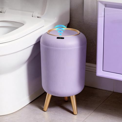 Image of Motion Sensor Bathroom Trash Can with Lid, 3 Gallon /11L Automatic Bathroom Wastebasket,Touchless Trash Bin with Removable Legs for Kitchen,Office,Toilet,Bedroom,Smart Sensor Trashcan-Purple