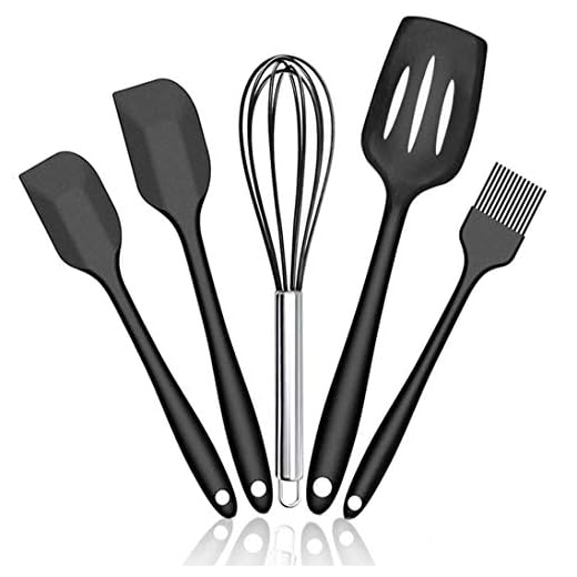 SYGA 5 Pieces Silicone Kitchen Utensils Spoon Set Cooking & Baking Tool Sets Non-Toxic Hygienic Safety Heat Resistant_Black