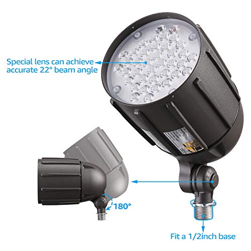 Leonlite 30W Led Bullet Flood Light, 4000Lm 5000K Daylight, 22°Focused Flag Pole Light With Knuckle Mount, Weatherproof, 120-277V Commercial Landscape Light, Ul-Listed #TOP3