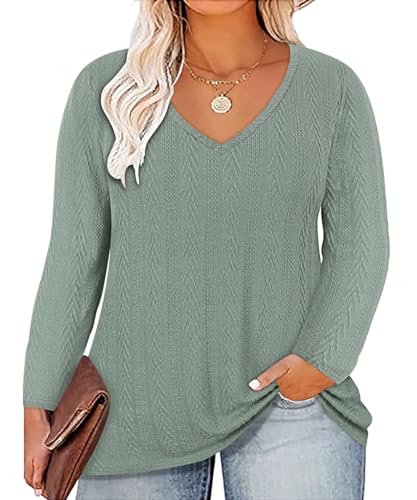 Image of CARCOS Plus Size Tops for Women Long Sleeve Raglan V Neck T Shirts Tunic Fall Blouse Xl-5Xl 14W -28W