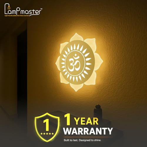 Image of Lamp master Flower Om LED Wall Light - Gold & Frosted Acrylic | 23cm | Warm White | Ideal for Temple, Living Room, Bedroom, Pooja Room, Mandir, Shops, Hotel (Flower - Om - Gold) | 1 Year Warranty