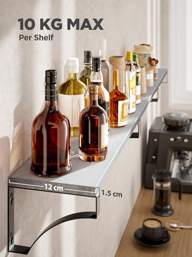 Pipishell 3 Stück Wandregal Holz und Metall, Wandregale zur Aufbewahrung, rustikaler Metalldraht, für Wohnzimmer, Schlafzimmer, Büro, Badezimmer oder Küche (Gray)