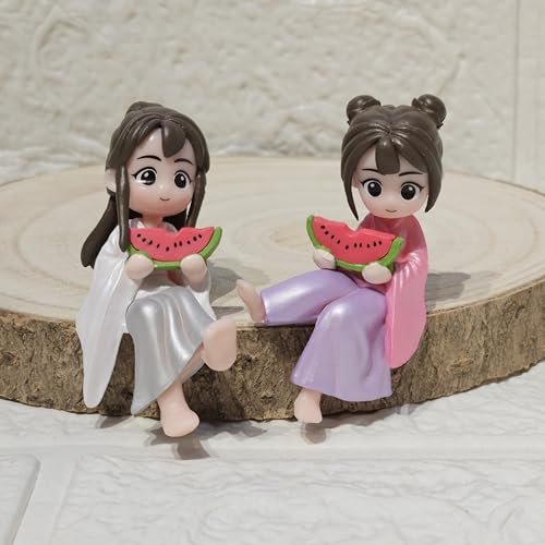 Image of Cute Miniature Watermelon Girl Figurines Set of 4 | PVC Tiny Dollhouse Accessories | Fairy Garden Mini Decor Showpieces | Gift Items for Home Desk Shelf