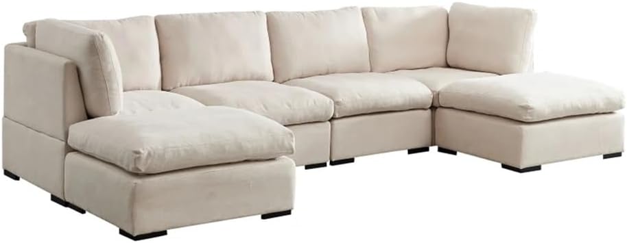U Shape Modular Sofa, with Ottoman,Filled with Down,Skin Friendly Soft Fabric Couch for Living Room