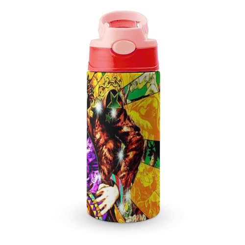 Wesayip JoJo's Bizarre Adven-ture Kids Water Bottle with Straw, Stainless Steel Travel Cup Vacuum Insulated Water Bottles for Boys Girls