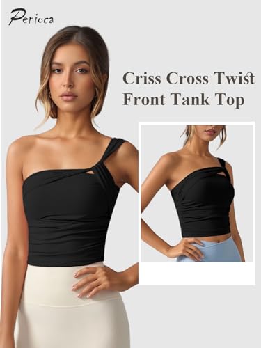 One Shoulder Tops for Women Twist Front Asymmetrical Sleeveless Casual Tank Top3